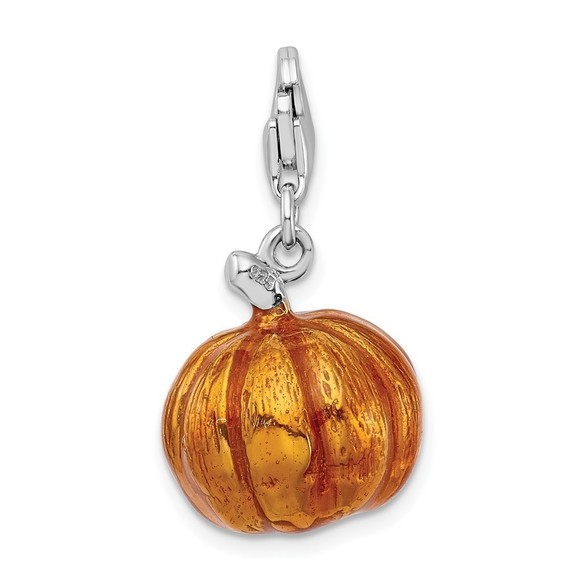 925 Sterling Silver 3-D Enameled Jack o Lantern Bracelet Charm Lobster Clasp